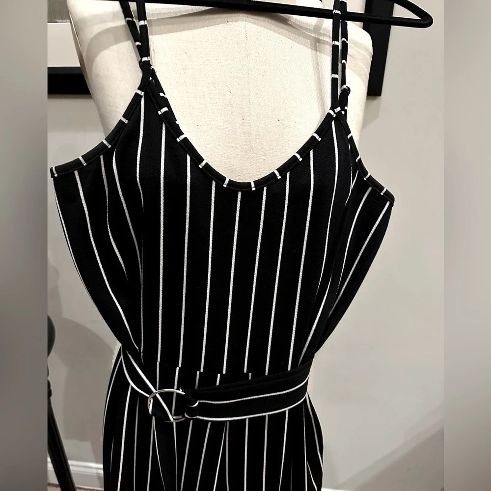 Rue21 Striped Wide Leg Jumpsuit Size Large Black Spaghetti Strap